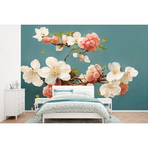 Bloemen - Bloesem - Kersen - Tak - Wit - Behangpapier