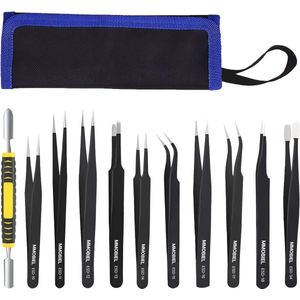 Precisie Pincetset voor Elektronica en Hobby's - 11 Stuks ESD Roestvrijstalen Pincetten met Opbergcase