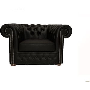 Chesterfield Fauteuil First Class Leer | Mat Zwart | 2 tot 4 weken levertijd