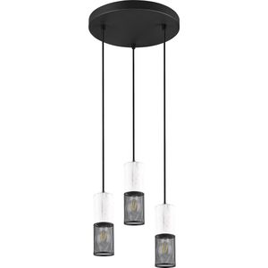 LED Hanglamp - Hangverlichting - Trion Josh - E27 Fitting - 3-lichts - Rond - Zwart Wit - Metaal