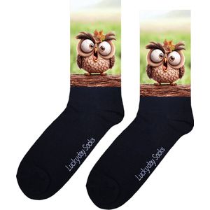 Uil - Opkikker - Grappige sokken - Valentijns cadeau - Verjaardag cadeau - Sinterklaas cadeau - Grappige sokken - Leuke sokken - Vrolijke sokken - Kerst Sokken - Vaderdag - Moederdag - Kerstcadeau - Socks die Happy maken - 37-44