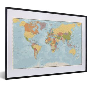 Fotolijst incl. Poster - Wereldkaart - Kleuren - Atlas - 60x40 cm - Posterlijst