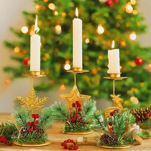 Kerst Kaarshouders Set van 3 - Kerstboom Dennenappel Bessen Kandelaar Houders - Tafel Eetkamer Decoratie