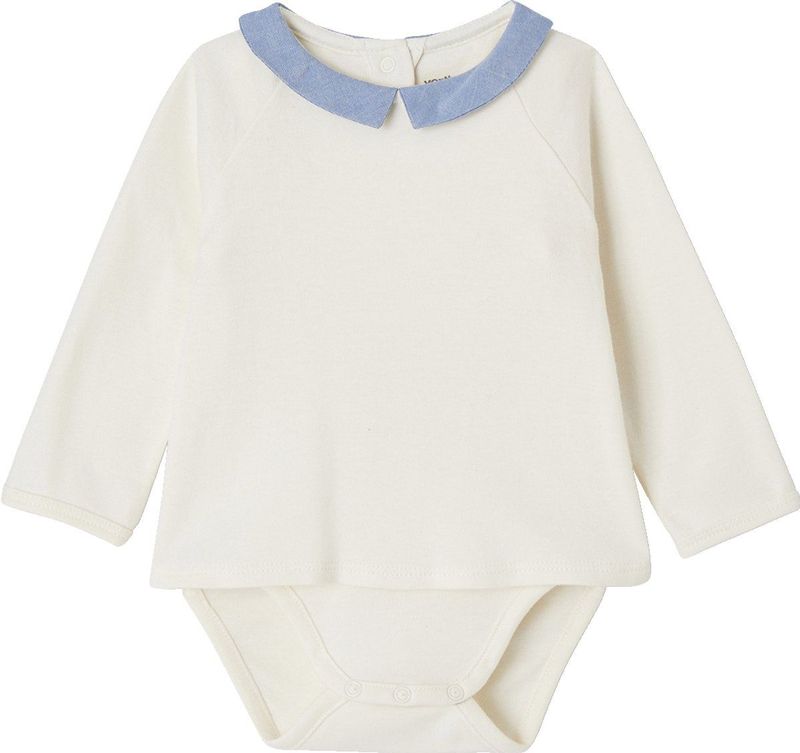 T-shirt-romper - Ecru - 100% Katoen - Lange Mouwen - Geïntegreerd Rompertje