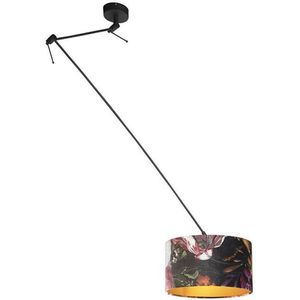 QAZQA blitz - Klassieke Hanglamp met kap - 1 lichts - L 380 mm - Zwart Goud - Woonkamer | Slaapkamer | Keuken
