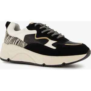 Hush Puppies leren dames dad sneakers zebraprint - Zwart - Maat 39