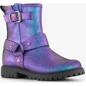 Stap leren meisjes biker boots met glitters paars - Maat 22