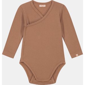 Romp & Roll - Overslagromper - Lange mouw - Terra - Maat 74/80 - Organisch katoen- Meegroeibuttons - Wikkelromper - Zachte ribstof