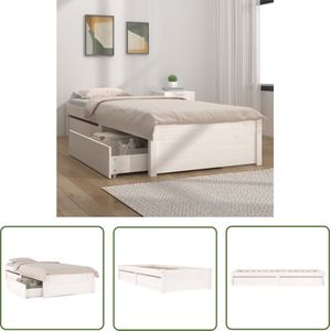 The Living Store Bedframe met lades wit 75x190 cm - Houten Bed Frame - Bed Frame Wit - Enkel Bed - Tweepersoons Bed - Kinderbed