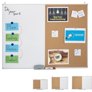 Relaxdays combibord - prikbord en whiteboard - duobord - combinatiebord - magneetbord - 90 x 120cm