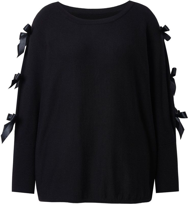 MIAMODA - Dames - Trui comfortabele pasvorm lange mouw met lint - Zwart - Maat 42+