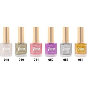 Easy Paris - Set met 6 Flesjes Nagellak - Wit/Licht Goud/Licht Roze/Lila/Zilver/Geel Goud Mini Glitter/Shimmer/Metallic - Inhoud per flesje 13 ml.