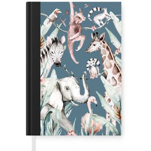 Notitieboek - Schrijfboek - Waterverf - Dieren - Jungle - Jongens - Blauw - Kids - Notitieboekje klein - A5 formaat - Schrijfblok