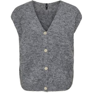Only - Onlazu Sl Button V-neck - Gilet - Donkergrijs gemêleerd