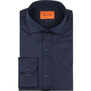 Suitable - Satin Overhemd Navy - Heren - Maat 40 - Slim-fit