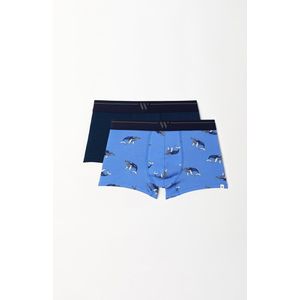 Woody duopack boxershort jongens/heren – walvis print + donkerblauw – 231-2-QLM-Z/057 – maat S