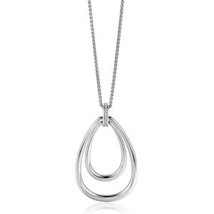 70cm ZINZI zilveren ketting met luxe ovale hanger 45mm, valt lang om de hals ZIC2489