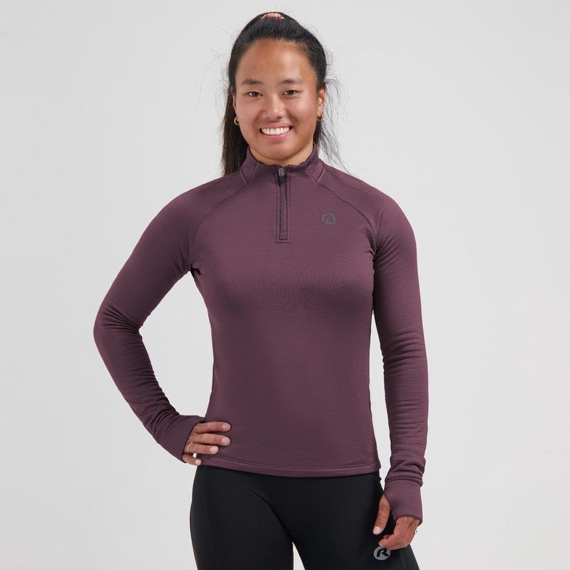 Rogelli Essential Dames Hardloopshirt Lange Mouwen - Sportshirt met Rits - Aubergine