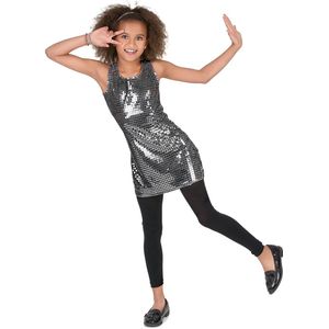 NINGBO PARTY SUPPLIES - Zilverkleurig disco kostuum voor meisjes - 122/134 (7-9 jaar)