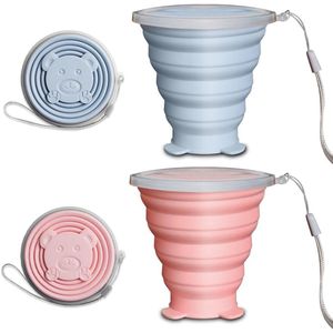 Inovra - Set van 2 opvouwbare drinkbekers van siliconen, 270 ml, voor camping en reizen, roze en blauw