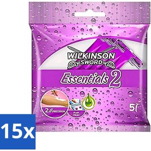 Wilkinson - Wegwerpscheermesjes Essentials 2 - Voor Dames - Antislip Greep - 5 scheermesjes - Bulkverpakking - 15 stuks