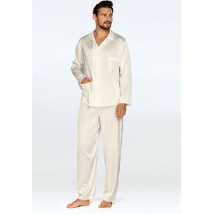 Elegante satijnen herenpyjama -Satijn pyjama heren met knoopsluiting - Lange Mouw Lange Broek pyjama - DKaren Noah - ecru 2XL/3XL