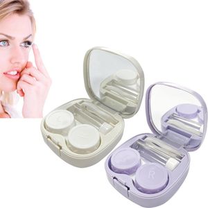 2 stuks Lenzenbakjes - Contactlenzen Doosje - Contactlens - Lensdoosje met spiegel - Lenzendoosje - Contactlenzendoosje - Lenzenbakje - Lenzenbakje - Lensdoosje - Handig voor onderweg - Opbergbakje lenzen - Paars en gebroken wit