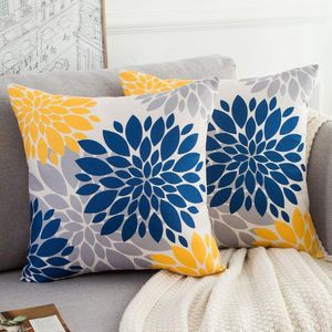 Dahlia Kussenslopen - Modern decor - 2 stuks - Geel en marineblauw - Linnen - 45 x 45 cm