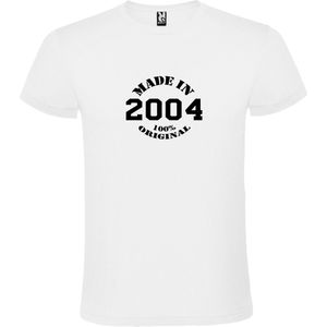 Wit T-Shirt met “Made in 2004 / 100% Original “ Afbeelding Zwart Size XS
