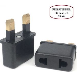 Reisstekker EU naar UK - Zwart - 2 Stuks - Verloopstekker van Nederland naar Engeland - Reisadapter - Wereldstekkers - Wereldadapter - Traveladapter EU to United Kingdom