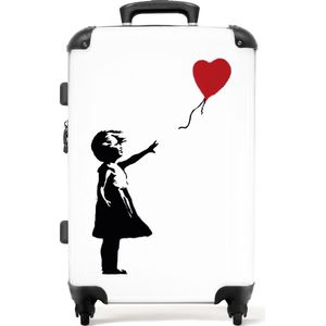 NoBoringSuitcases.com® - Koffer groot - Rolkoffer lichtgewicht - Meisje met rode ballon op witte achtergrond - Reiskoffer met 4 wielen - Grote trolley XL - 20 kg bagage