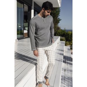 Barandi - Heren Pyjama -Bruin/Beige Geruit - Maat M