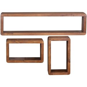 Ibenzoa® Set van 3 Houten Wandrekken in Rustieke Landhuisstijl - Vierkante Hangende Kubussen