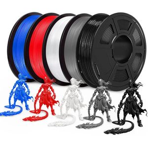 5KG 3D Printer Filament Set – PETG/ABS – 5 Rollen – 1,75 mm – Zero Bubbles – Hoge Nauwkeurigheid – 1KG per Spoel – FDM Compatibel - 5 Kleuren - Rood/Wit/Grijs/Zwart/Blauw – Meerdere Kleuren Beschikbaar