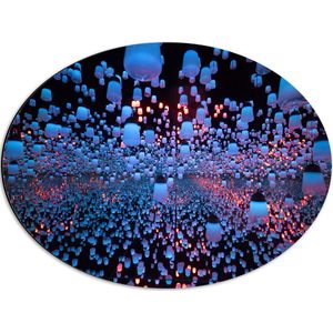 Dibond Ovaal - Opgekleurde Lampen bij een Spiegel - 56x42 cm Foto op Ovaal (Met Ophangsysteem)