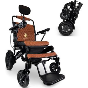 COMFYGO IQ-9000 AF Elektrische rolstoel, lichtgewicht, draadloze afstandsbediening, tot 30km, Automatisch vouwsysteem, Zwart frame & Taba leer textiel, Zitbreedte 45cm