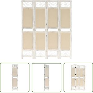The Living Store Kamerscherm - 4 panelen - 140 x 165 cm - Vrijstaand - Crème en wit - Paulowniahout+MDF+stof