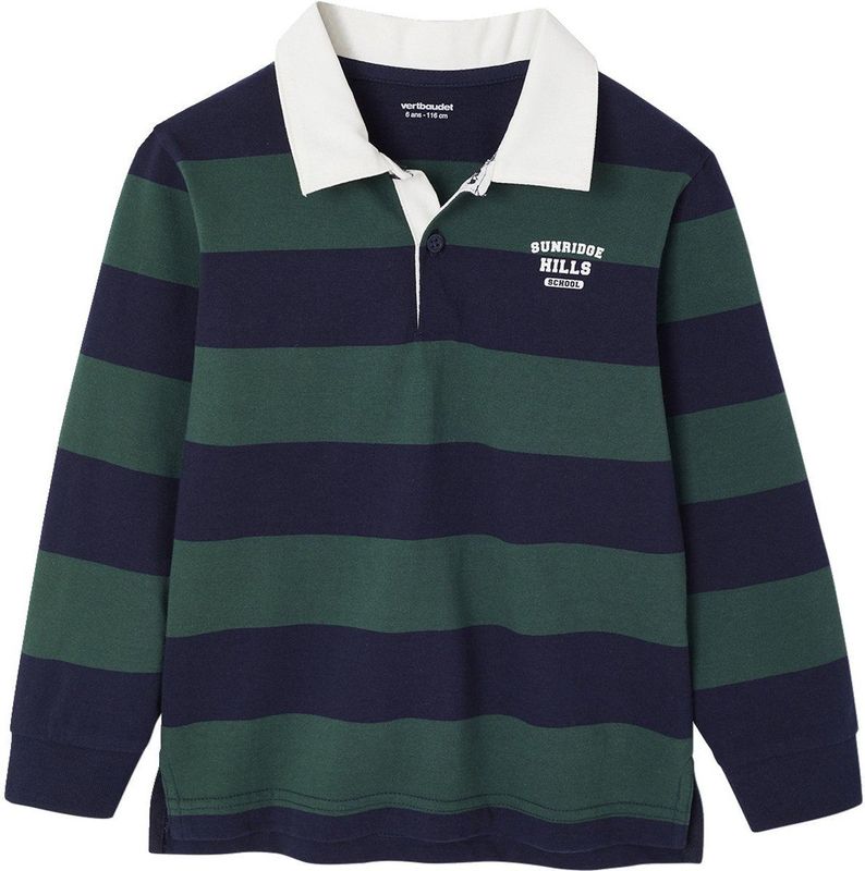 Gestreepte Polo - Gemêleerd Grijs - Jongens - Lange Mouwen - Knoopsluiting