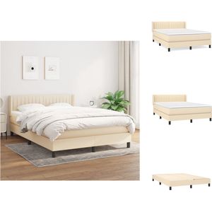 vidaXL Boxspringbed - Comfort Plus - Bed - 193 x 147 x 78/88 cm - Crème - Stof - Pocketvering matras - Middelharde ondersteuning - Huidvriendelijk topmatras - Bed