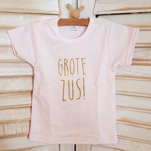 Shirt grote zus | korte mouw | roze | maat 74 zwangerschap aankondiging bekendmaking Baby big sis sister