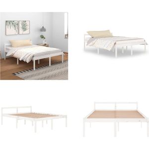 vidaXL Bedframe massief grenenhout wit 150x200 cm 5FT king - Bedframe - Bedframes - Seniorenbed - Bed