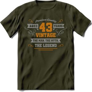 43 Jaar Legend T-Shirt | Goud - Zilver | Grappig Verjaardag Cadeau | Dames - Heren | - Leger Groen - S