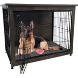 MaxxPet Houten Hondenbench - Hondenhuisje voor binnen - Hondenhok - kennel - 110x74x80cm - Incl. kussen & drinkbakje