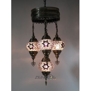 Turkse Lamp - Hanglamp - Mozaïek Lamp - Marokkaanse Lamp - Oosters Lamp - ZENIQUE - Authentiek - Handgemaakt - Kroonluchter - Paars - 4 bollen