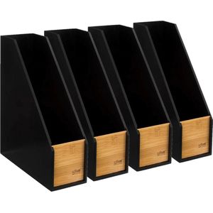 5Five lectuurbak/tijdschriftcassette - 4x - zwart - B9 x D25 x H30 cm - hout