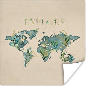 Poster Wereldkaart - Retro - Quote - 30x30 cm