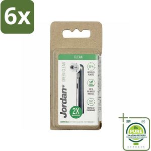 Jordan - Opzetborstels - Green Clean - 2 Opzetborstels - Voordeelverpakking - 6 stuks - Elektrische tandenborstel opzetborstels - Milieuvriendelijke tandenborstel