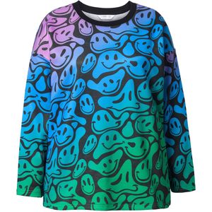 Angel of Style Angel of Style - Dames - Sweatshirt loose fit smileymotief kleurverloop - Zwart - Maat 56