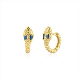 Zilveren Mini Oorringetjes Slang 10mm - Aramat Jewels Trendy - Oorknopjes - Slangendesign - Goldplated Zilver - Donkerblauwe Zirkonia - Chique - Uniek Cadeau