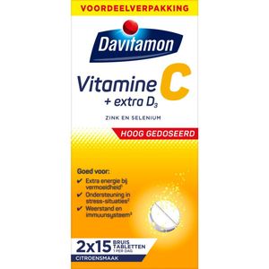 Davitamon - Vitamine C + Extra Vitamine D3 - Bruistabletten - 30 Stuks